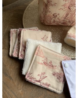 Coffret Trousse de Toilette Livia & ses accessoires "Toile de Jouy Rouge"