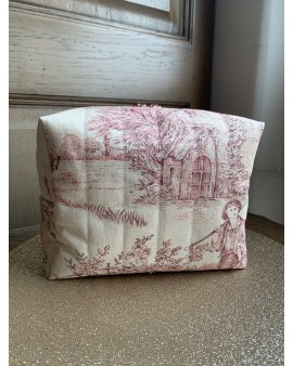 Coffret Trousse de Toilette Livia & ses accessoires "Toile de Jouy Rouge"