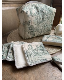 Coffret Trousse de Toilette Livia & ses accessoires "Toile de Jouy Vert"