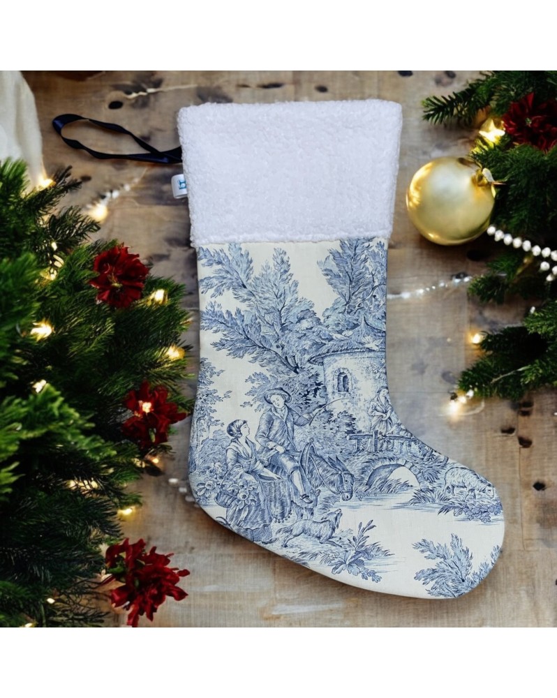 Botte de Noël Toile de Jouy Bleue