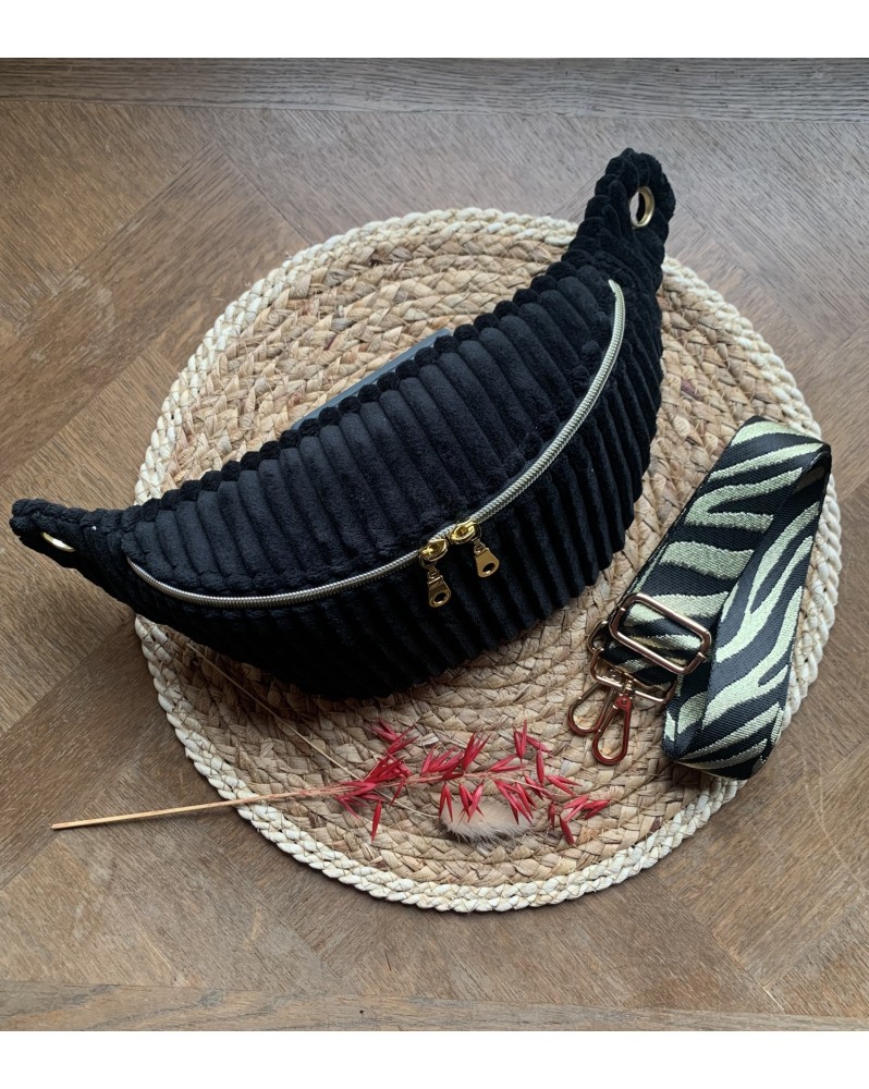 Sac Banane Zoé "Velours Minky Noir"