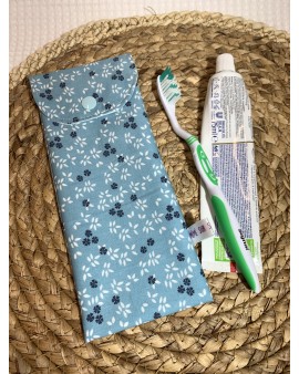 Pochette à brosse à dents "Bleu Feuilles"