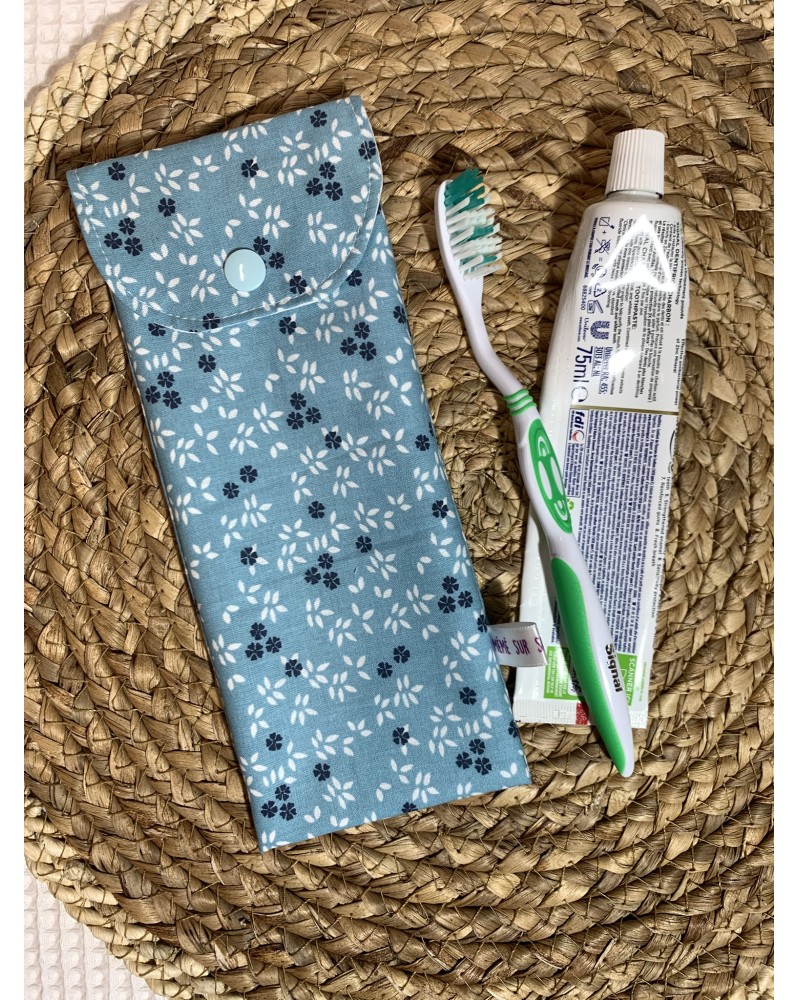 Pochette à brosse à dents "Bleu Feuilles"