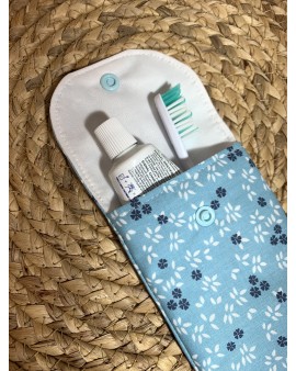 Pochette à brosse à dents "Bleu Feuilles"