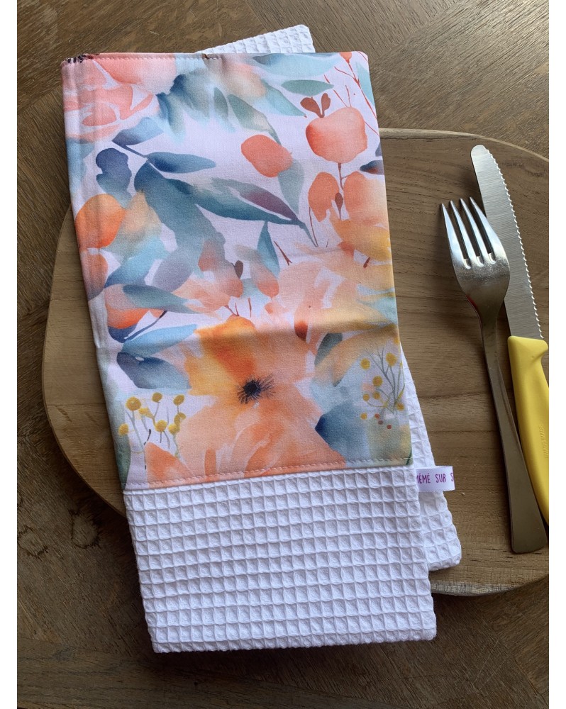Serviette de table "Fleurs oranges"