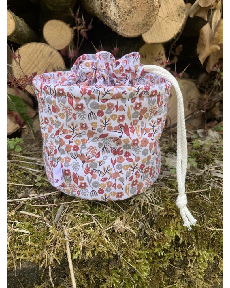 Pochon rond "Adèle" Petites fleurs rouges