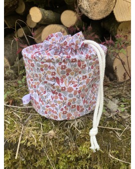 Pochon rond "Adèle" Petites fleurs rouges