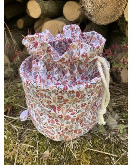 Pochon rond "Adèle" Petites fleurs rouges