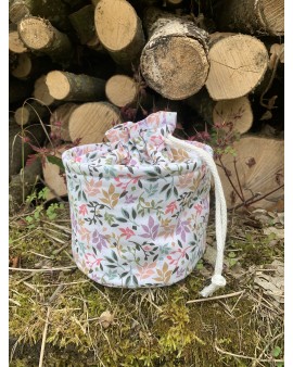 Pochon rond "Adèle" Petites feuilles roses