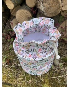 Pochon rond "Adèle" Petites feuilles roses