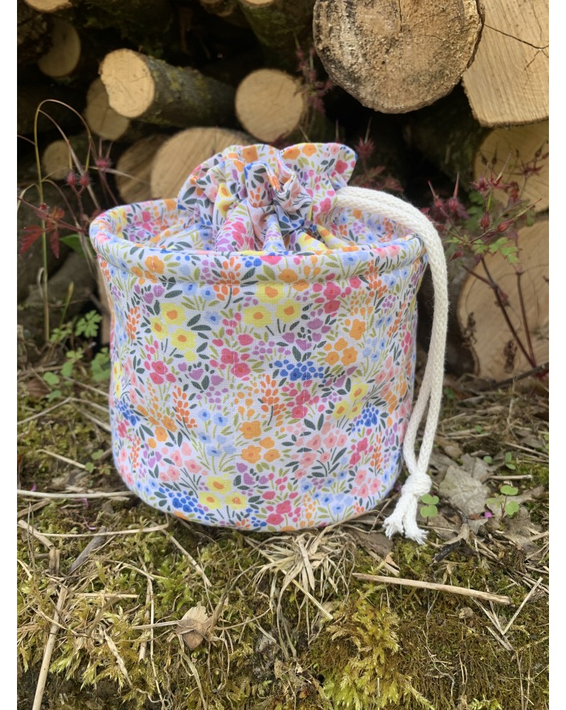 Pochon rond "Adèle" Petites fleurs multicolores