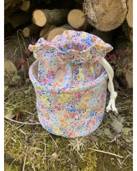 Pochon rond "Adèle" Petites fleurs multicolores