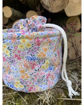 Pochon rond "Adèle" Petites fleurs multicolores