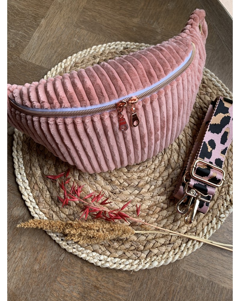 Sac Banane Zoé "Velours Minky Rose"