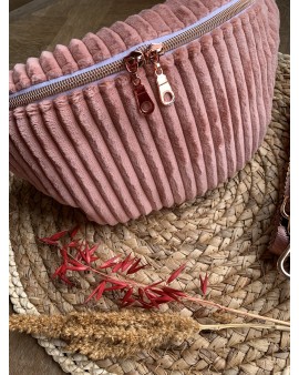 Sac Banane Zoé "Velours Minky Rose"