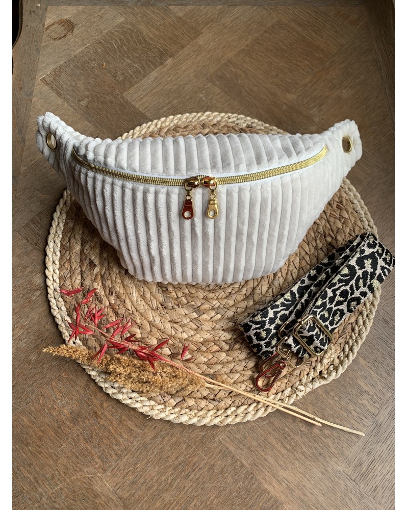 Sac Banane Zoé "Velours Minky Ecru"