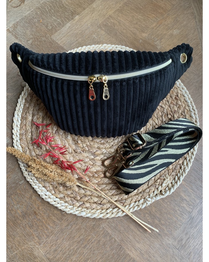 Sac Banane Zoé "Velours Minky Noir"