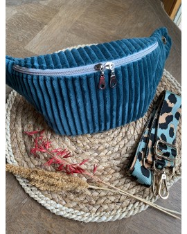 Sac Banane Zoé "Velours Minky Bleu"