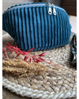 Sac Banane Zoé "Velours Minky Bleu"