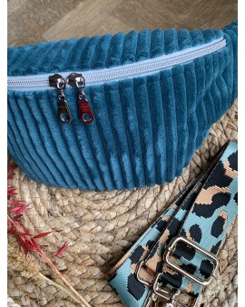 Sac Banane Zoé "Velours Minky Bleu"