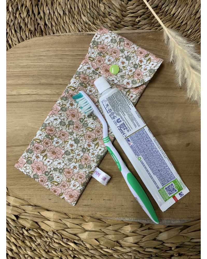 Pochette à brosse à dents "Fleurs Rose/Vert"