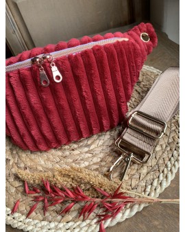 Sac Banane Zoé "Velours Minky Rouge"